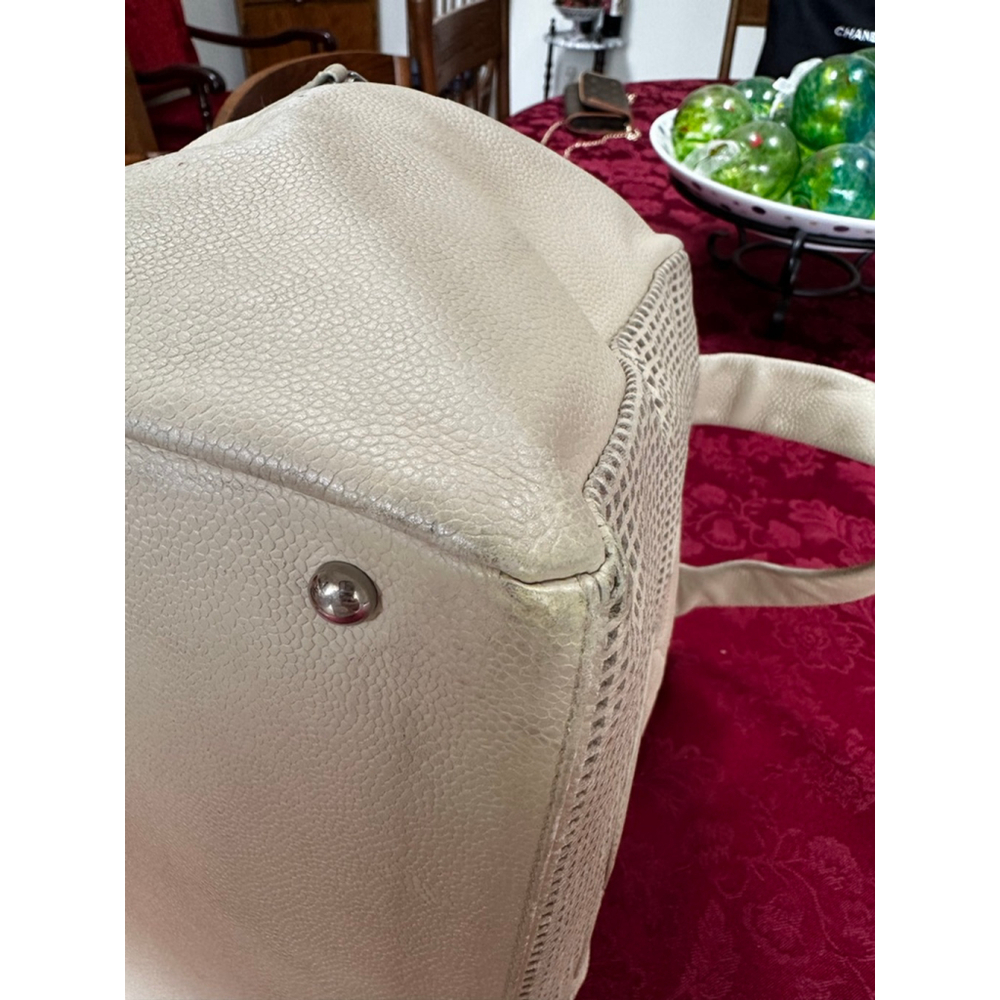 CHANEL Beige Perforated Leather Satchel Bowler Bag - Picture 11 of 16